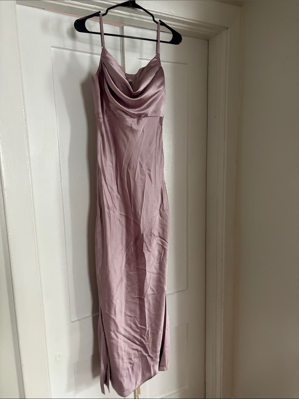 Revelry Satin Cowl Maxi Dress in Lilac
